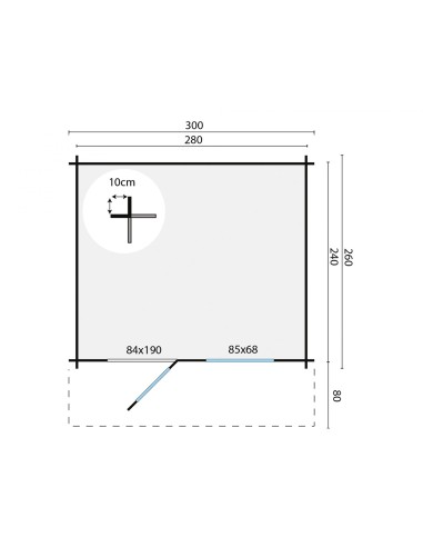 Cabane de jardin avec une porte et une fenêtre 300 x 260 cm - 28 mm - ±7 m2