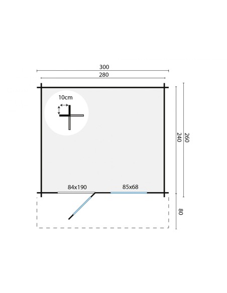 Cabane de jardin avec une porte et une fenêtre 300 x 260 cm - 28 mm - ±7 m2