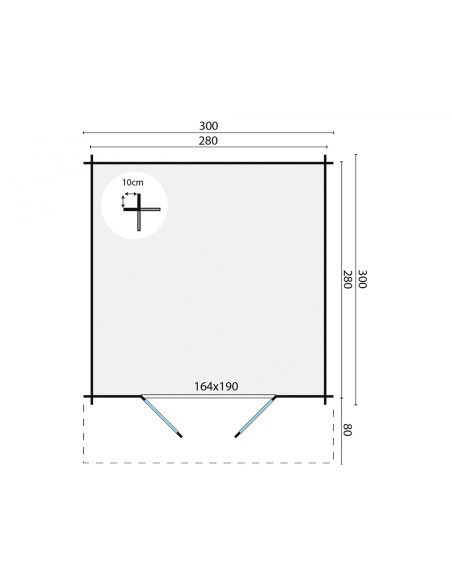 Mooi tuinhuisje met dubbele glazen deur 300 x 300 cm - 28 mm - ±8 m2