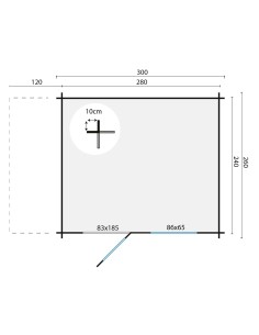 Abri de jardin avec petit auvent sur le côté 300 x 260 cm - 28 mm - ±6 m2 2