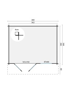 Lichte tuinschuur 380 x 300 cm - 28 mm - ±10 m2 2