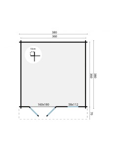 Abri jardin muni d'une double porte 380 x 380 cm - 44 mm ±13 m2 2