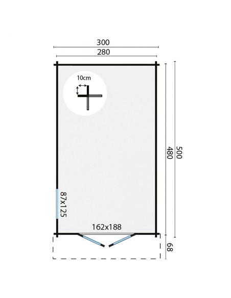 Tuinhuisje met dubbele glazen deur en zijraam 300 x 500 cm - 40 mm - ±13 m2