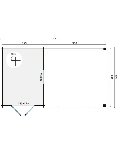 Abri de jardin toit plat avec espace terrasse 625 x 375 cm - 28 mm - ±21 m2