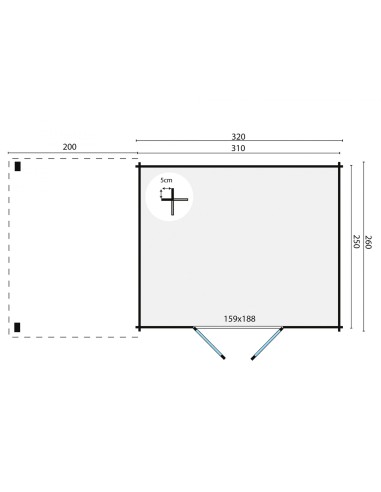Abri de jardin toit plat avec auvent de côté gauche