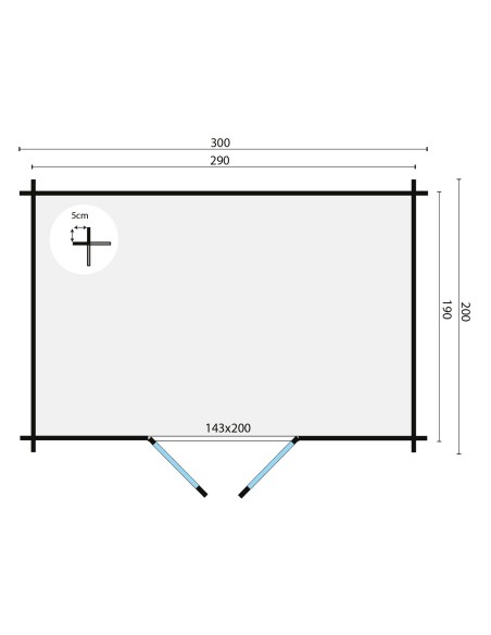 Klein tuinhuisje met plat dak 300 x 200 cm - 28 mm - ±5 m2