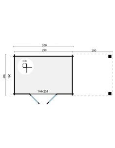 Tuinhuisje met plat dak en luifel rechts 490 x 200 cm - 28 mm - ±10 m2 2