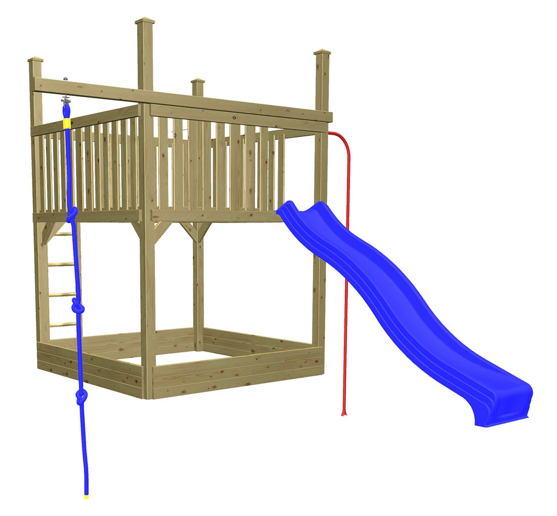 WICKEY speeltoestel klimtoestel JoyFlyer met houten dak & antracietkleurige glijbaan, outdoor kinderspeeltoestel met zandbak, ladder & speelaccessoires voor de tuin