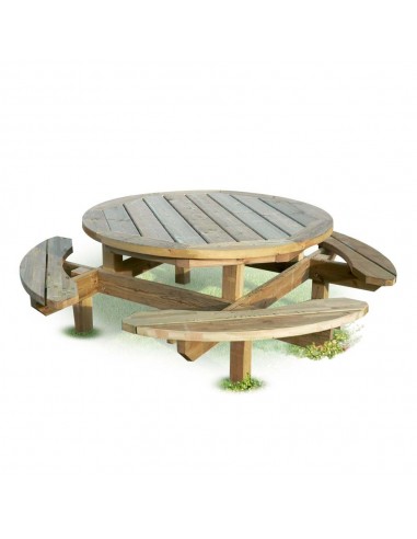 Ronde houten tafel met bank