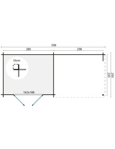 Abris de jardin à toit plat 598 x 250 cm - 28 mm - ±13 m2 2