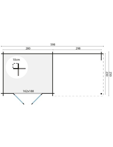 Abris de jardin à toit plat 598 x 250 cm - 28 mm - ±13 m2