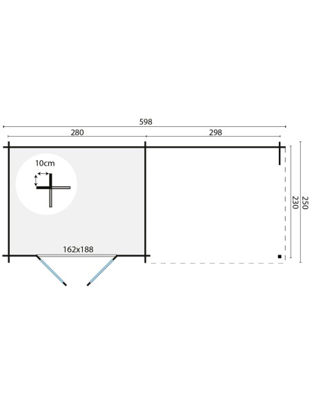 Plat dak tuinhuisjes 598 x 250 cm - 28 mm - ±13 m2