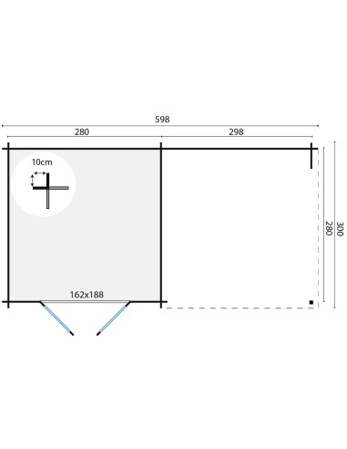 Abri de jardin contemporain 598 x 300 cm - 28 mm - ±16 m2