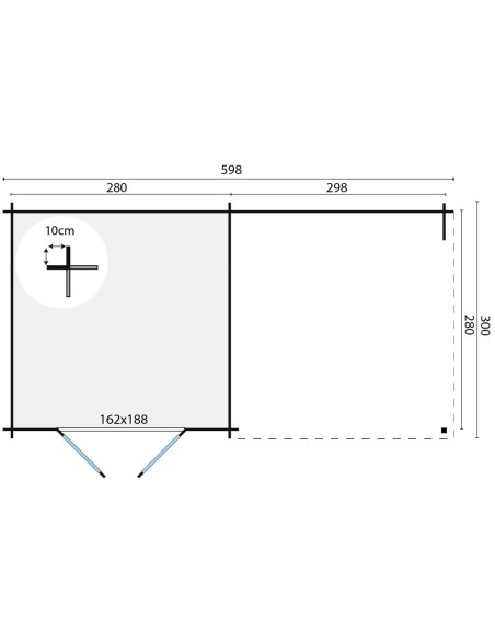 Abri de jardin contemporain 598 x 300 cm - 28 mm - ±16 m2