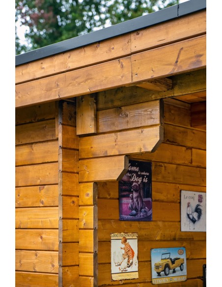 Platdak tuinhuisje met terrasgedeelte 625 x 375 cm - 28 mm - ±21 m2