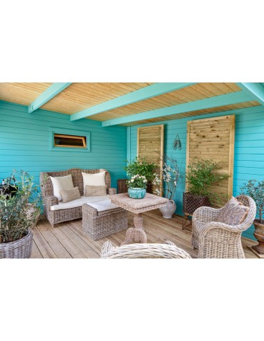 Abri de jardin toit plat avec espace terrasse 625 x 375 cm - 28 mm - ±21 m2
