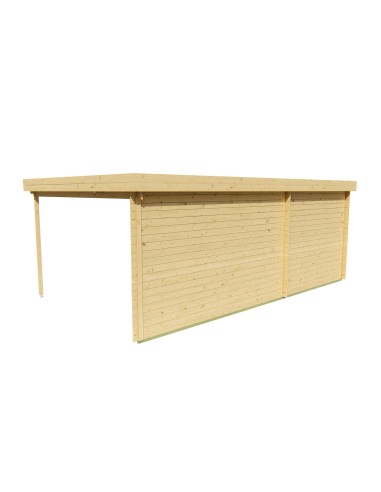 Platdak tuinhuisje met terrasgedeelte 625 x 375 cm - 28 mm - ±21 m2