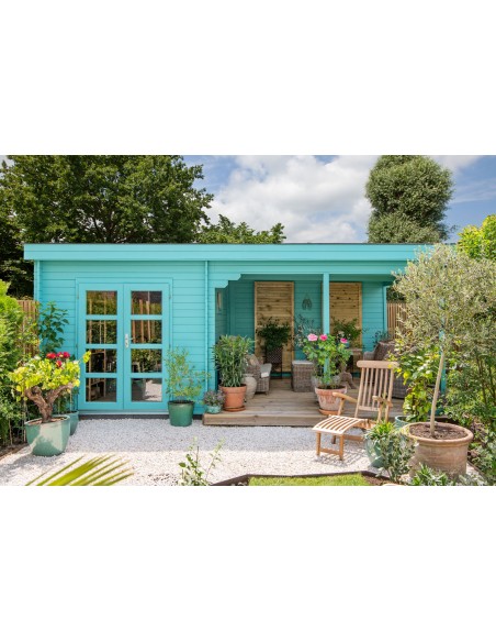 Abri de jardin toit plat avec espace terrasse