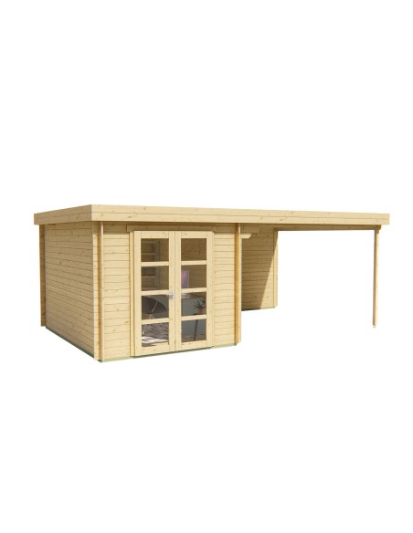 Abri de jardin toit plat avec espace terrasse 625 x 375 cm - 28 mm - ±21 m2