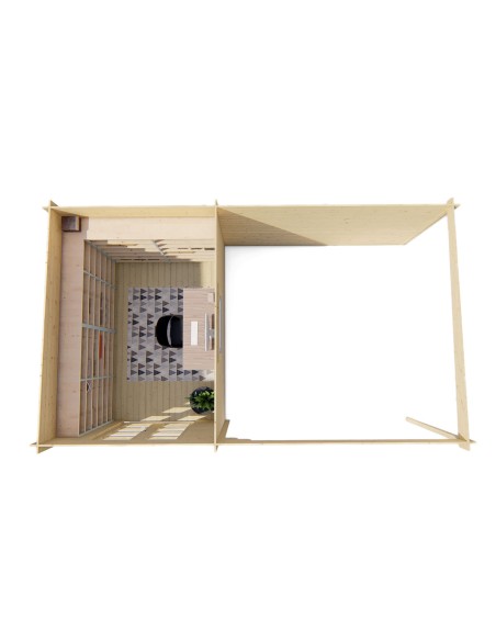 Abri de jardin toit plat avec espace terrasse 625 x 375 cm - 28 mm - ±21 m2