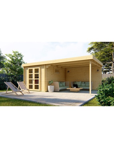 Abri de jardin toit plat avec espace terrasse 625 x 375 cm - 28 mm - ±21 m2