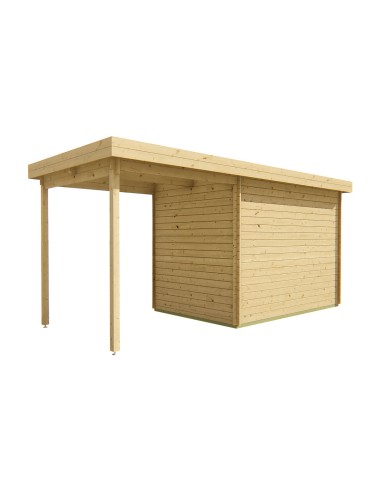 Abri de jardin toit plat avec auvent à droite 490 x 200 cm - 28 mm - ±10 m2