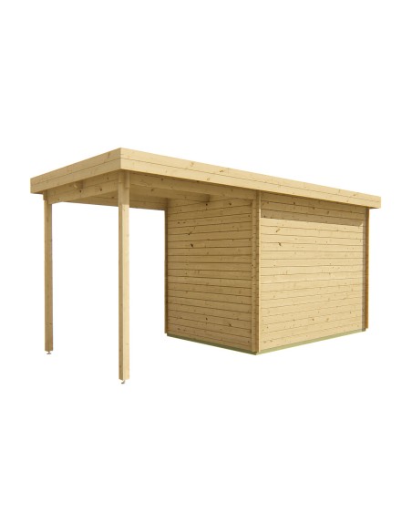 Tuinhuisje met plat dak en luifel rechts 490 x 200 cm - 28 mm - ±10 m2