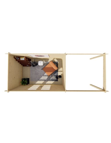 Abri de jardin toit plat avec auvent à droite 490 x 200 cm - 28 mm - ±10 m2