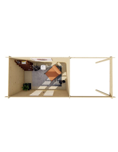 Abri de jardin toit plat avec auvent à droite 490 x 200 cm - 28 mm - ±10 m2