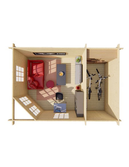 Chalet de jardin en coin 500 x 350 cm - 44 mm - ±16 m2