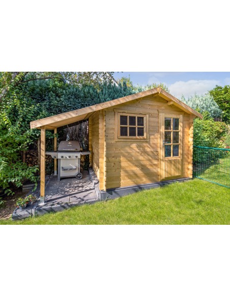 Abri de jardin avec petit auvent sur le côté 300 x 260 cm - 28 mm - ±6 m2