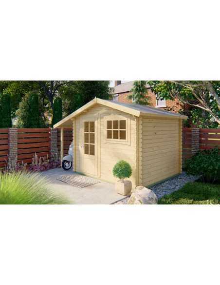 Abri de jardin avec petit auvent sur le côté 300 x 260 cm - 28 mm - ±6 m2