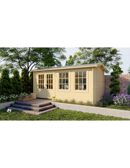 Abri de jardin avec double porte et double fenêtre vitrée