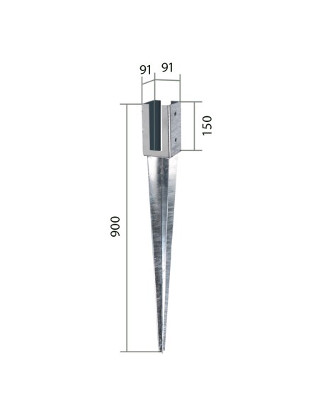 Pointe en fer poteau carré avec rainure