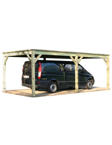 Houten carport voor lange auto