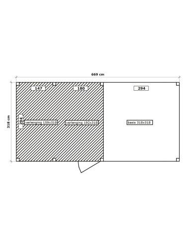 Abri de jardin avec lattes verticales 669 x 318 cm