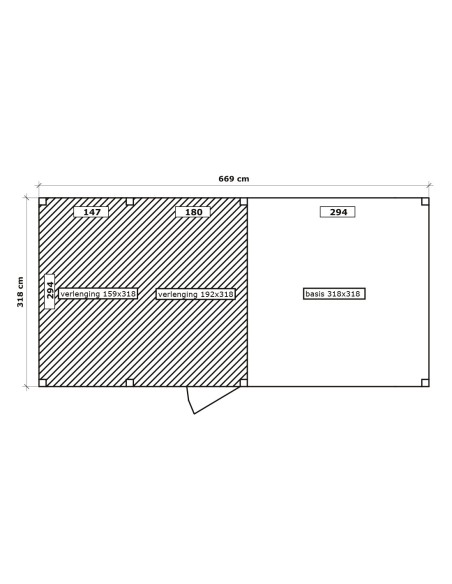 Abri de jardin avec lattes verticales 669 x 318 cm