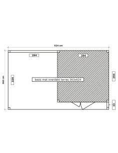 Tuinhuis met overdekt terras met horizontale latten 624 x 363 cm 2