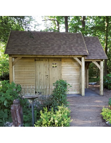 Abris de jardin Cottage 3 x 3 m avec avancée + annexe 1,04 x 3 m