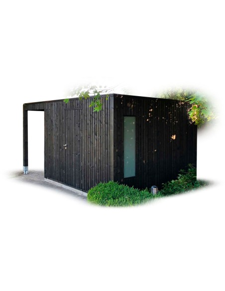 Zwart tuinhuisje met verticale lamellen 420 x 318 cm