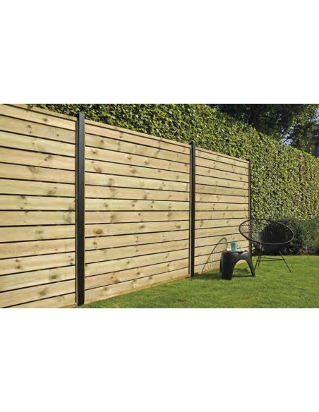 Poteau rainuré noir en aluminium pour palissade - rainure 52 mm
