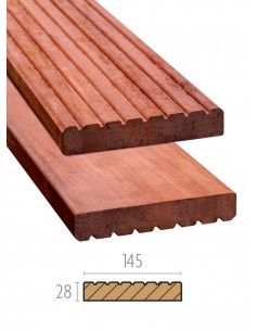 Planches de terrasse en bois exotique - à visser - rainurées et lisses