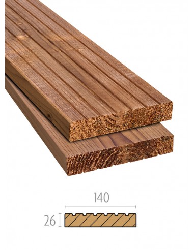 Planches de terrasse en sapin thermo chauffé - à visser - rainurées et lisses