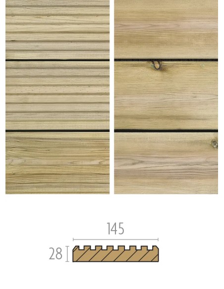 Geïmpregneerd terras (grenen) 28x145mm - glad - geribbeld
