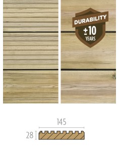 Geïmpregneerd terras (grenen) 28x145mm - glad - geribbeld