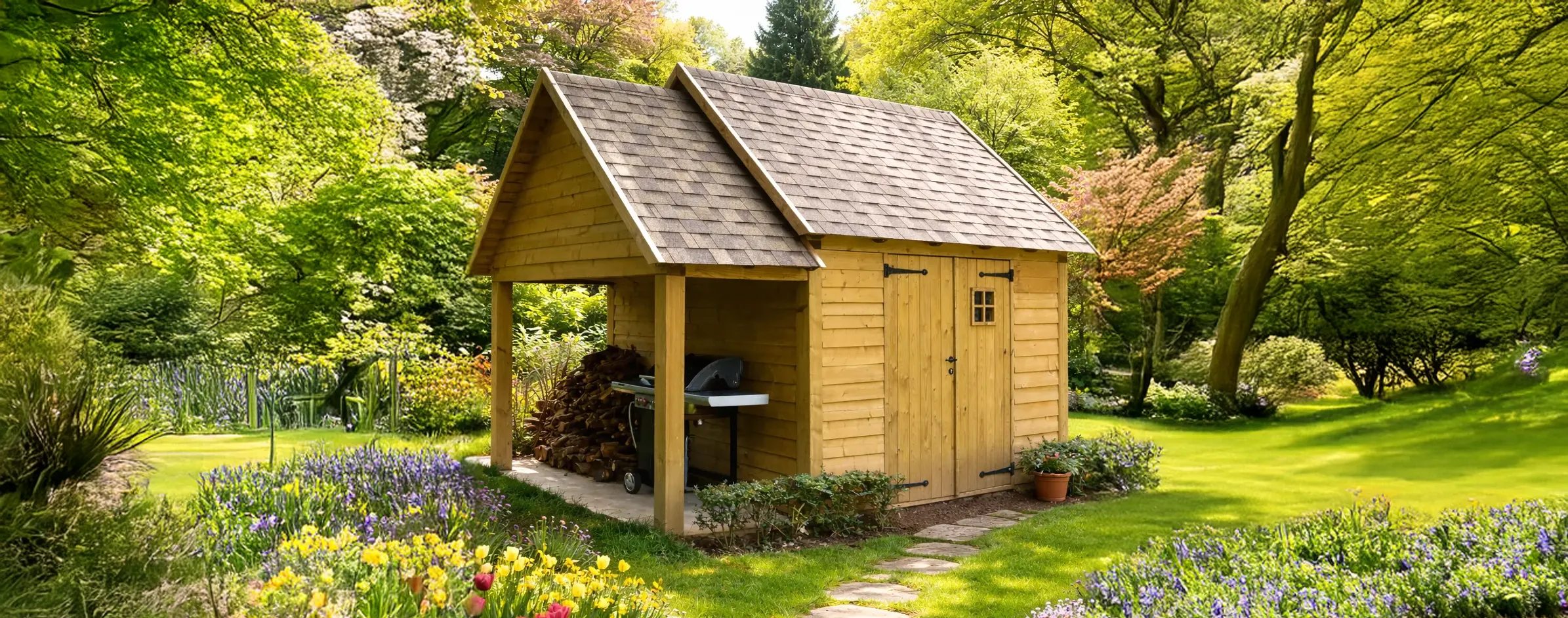 Landelijk tuinhuis met aanbouw