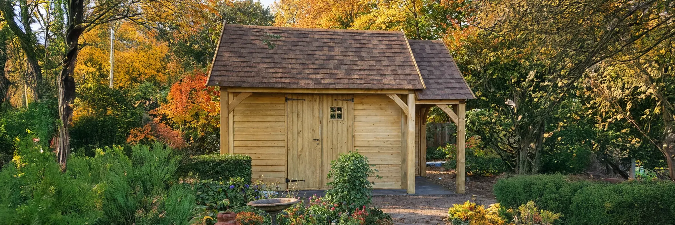 Abri de jardin Cottage avec auvent et abri bûches