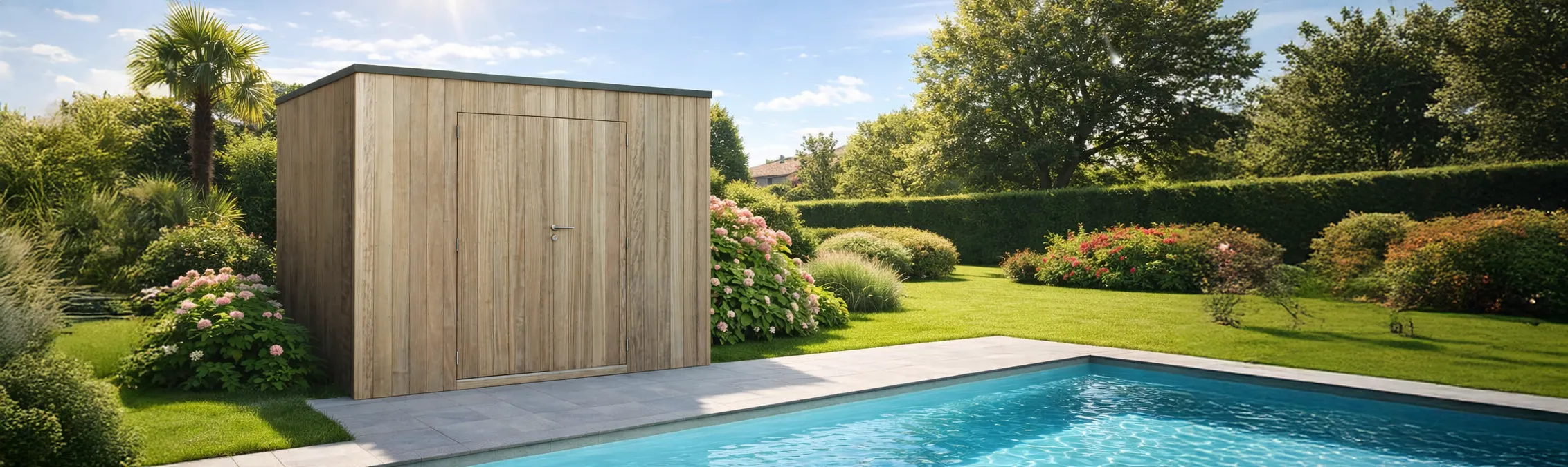 abri technique pour piscine en bois exotique