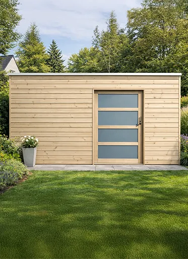 abri de jardin en sapin trait&eacute; avec porte coulissante