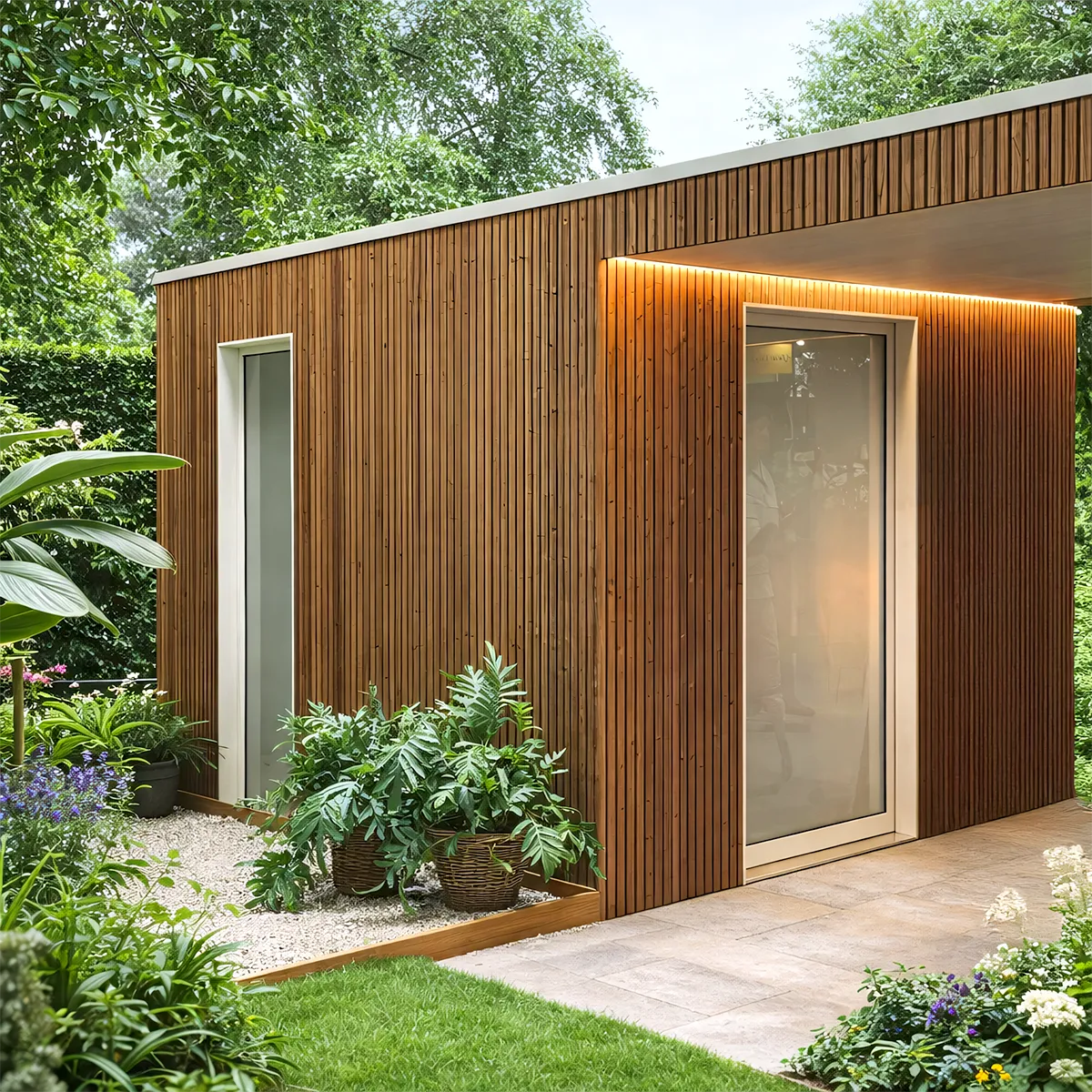 abri de jardin simple en bois composite - planches en relief